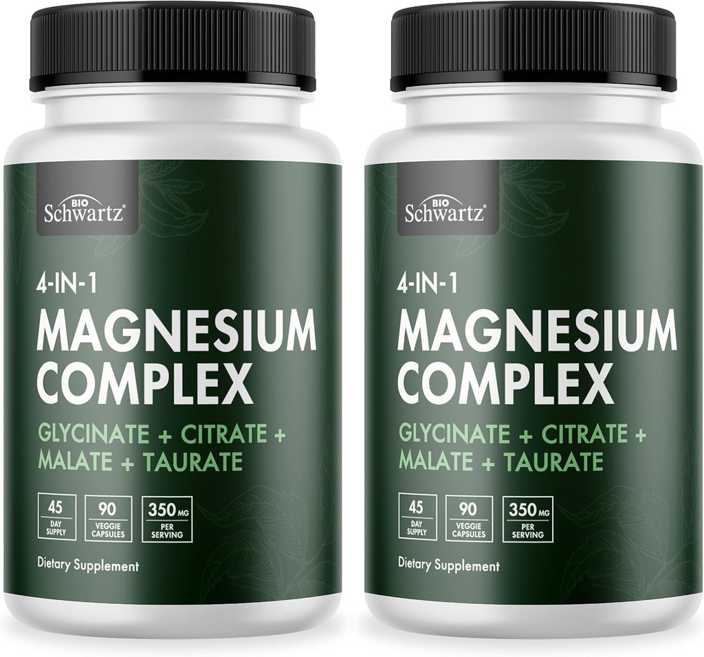 BioSchwartz Magnezyum Kompleksi (2 Pack) 350 mg Magnezyum Glycinate Citrate Malate ve Taurate Per Sağlıklı Nerves Kass Kalp Uyku Desteği (Vegan, Gluten-Free, Non-GMO)