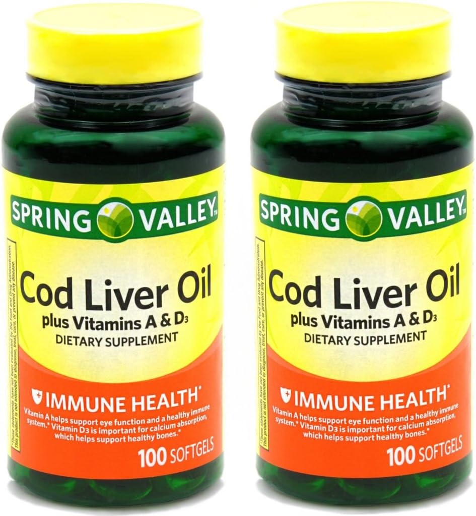 Spring Valley - A & D 100 yumuşakgels ile Cod Liver Oil (Pack of 2)