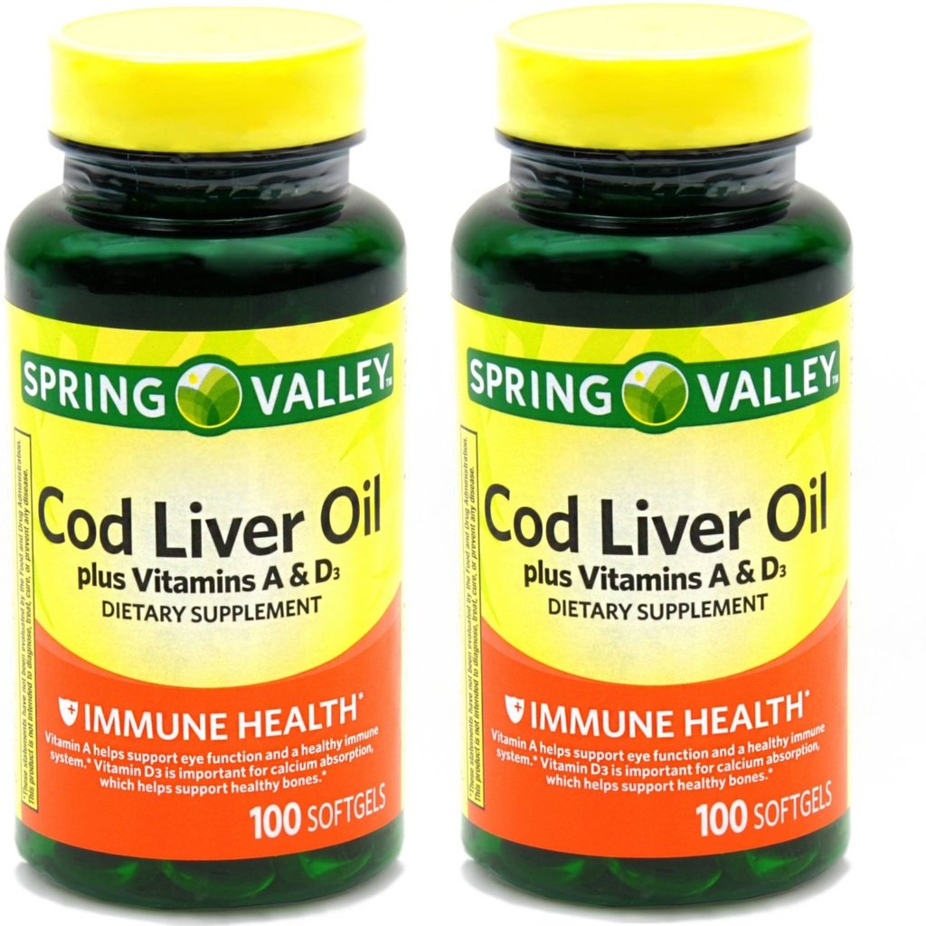 Spring Valley - A & D 100 yumuşakgels ile Cod Liver Oil (Pack of 2)