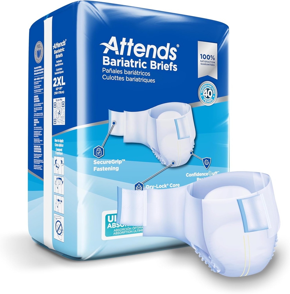 Παρουσιάζει Bariatric Ακράτεια Disposable Briends, XX-Large, 63"-70" Wist with Tab Classures, Ultimate Absorbency and Leakage Protection, 48ct υπόθεση
