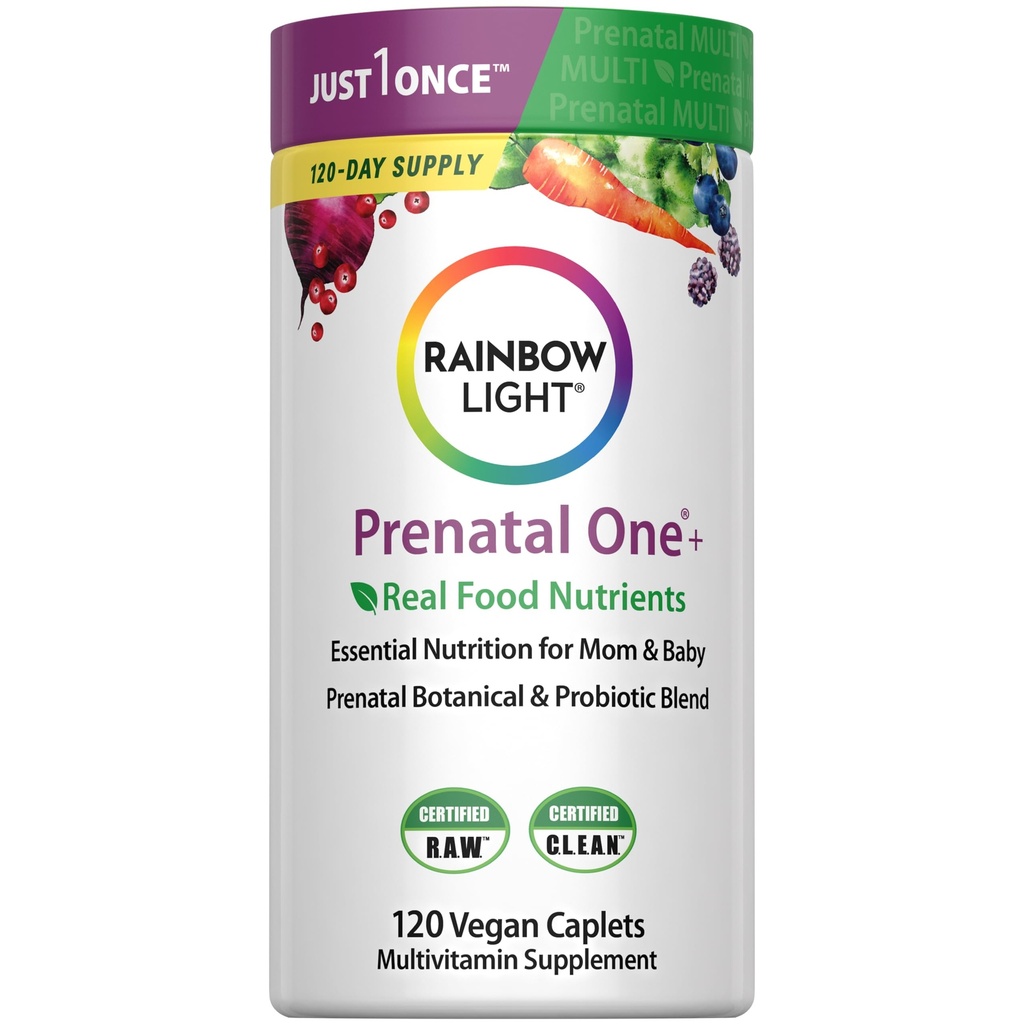 Rainbow Light High-Potency Prenatal One Multivitamin, Prenatal Health Multivitamin Supports Mom's Health and Baby's Development, With Vitamin C, Vegan, 120