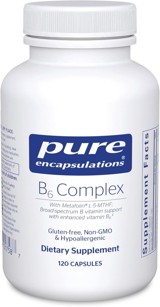 Pure Encapsulations B6 Complex - Υποστηρίζει το νευρικό σύστημα & την υγεία του εγκεφάλου * - Περιλαμβάνει βιταμίνες Β - Περιέχει εμπλουτισμένη βιταμίνη Β6 - Μη ΓΤΟ & Χωρίς γλουτένη - 120 κάψουλες