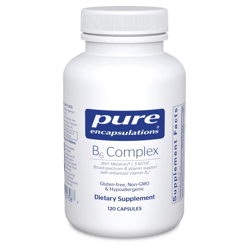 Pure Encapsulations B6 Complex - Υποστηρίζει το νευρικό σύστημα & την υγεία του εγκεφάλου * - Περιλαμβάνει βιταμίνες Β - Περιέχει εμπλουτισμένη βιταμίνη Β6 - Μη ΓΤΟ & Χωρίς γλουτένη - 120 κάψουλες
