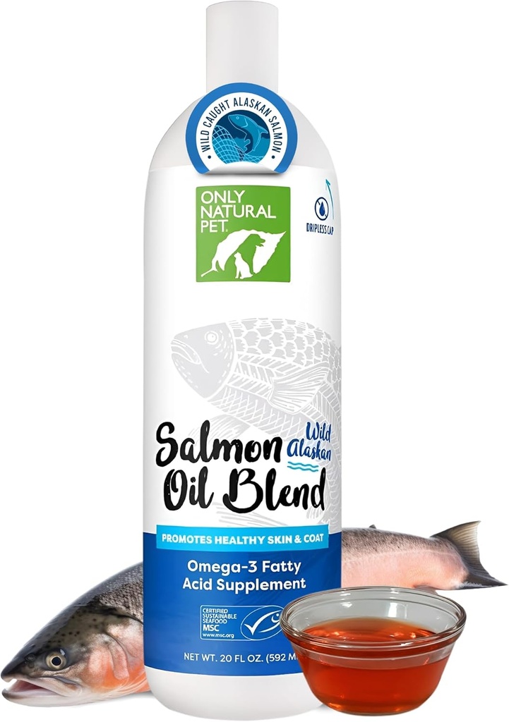 Sadece Doğal Pet Wild Alaskan Salmon Yağı Köpekler ve Kediler için - Omega 3 & 6 Sıvı Gıda Evcil hayvanlar için Tamam - EPA & DHA Balık Yağları, Tüm Doğal Ortak Destek, Sağlıklı Cilt, Ön ve Kalp - 20 Fl Oz Oz