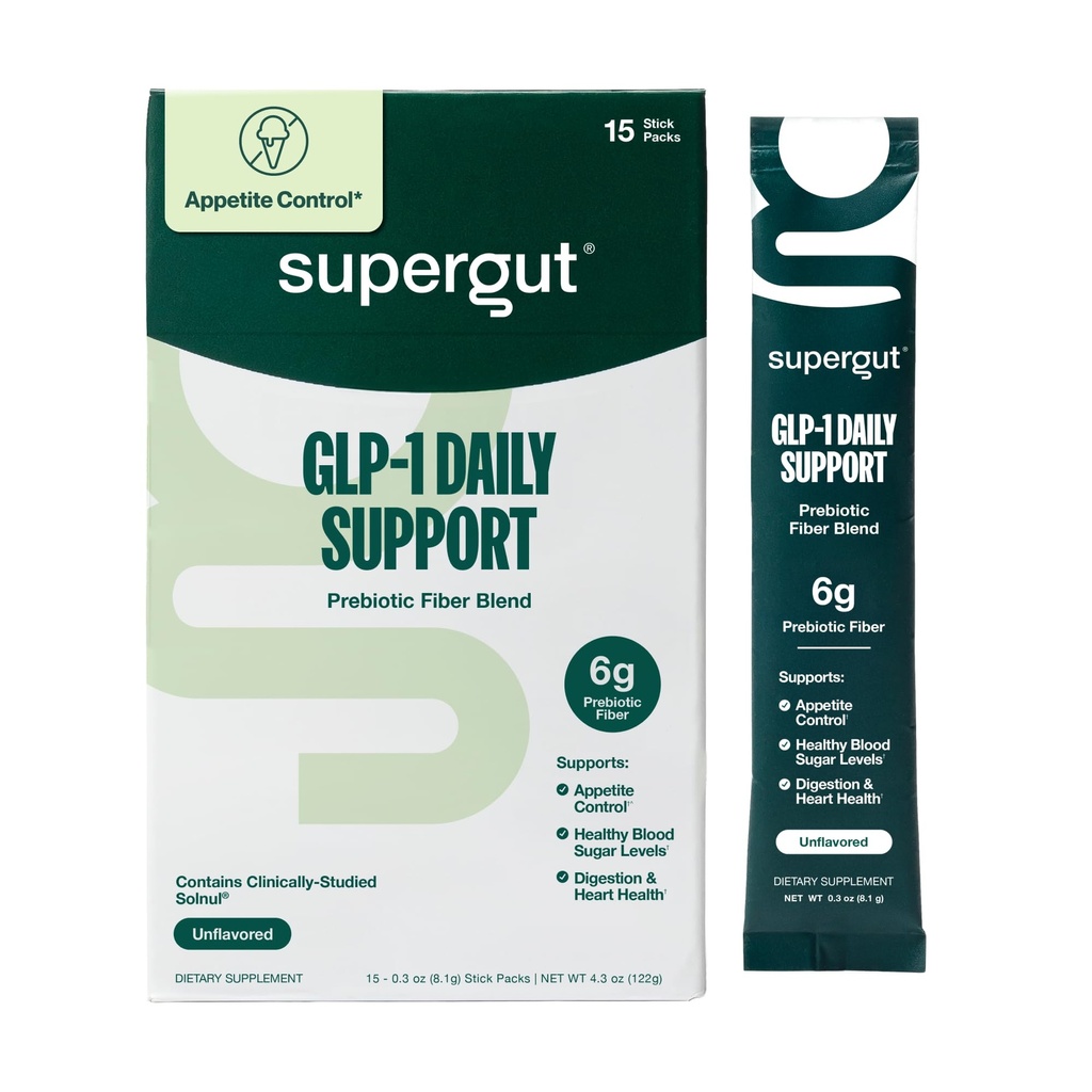 Supergut GLP1 Καθημερινή υποστήριξη - Υψηλή Fiber GLP-1 συμπλήρωμα σκόνης για γυναίκες και άνδρες - χωρίς ζάχαρη μείγμα ποτών για την υγεία των ούρων (15 υπηρεσίες)