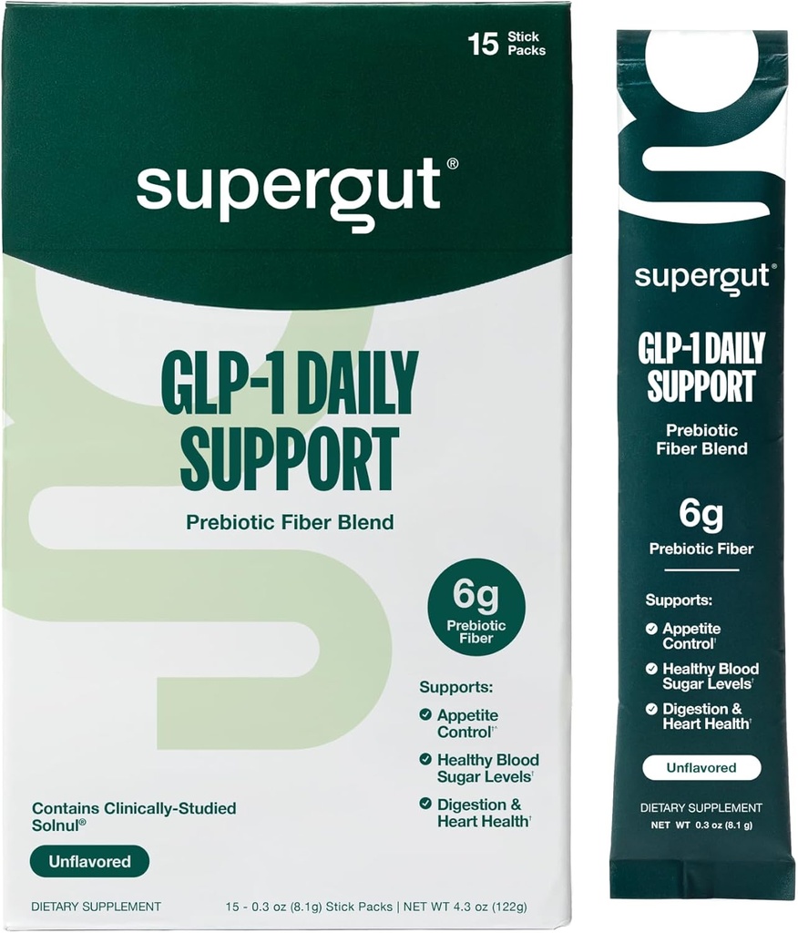 Supergut GLP1 Günlük Destek - Kadınlar ve Erkekler için Yüksek Fiber GLP-1 Supplement Toz - Gut Health için Şekersiz İçecek Mix (15 hizmet)