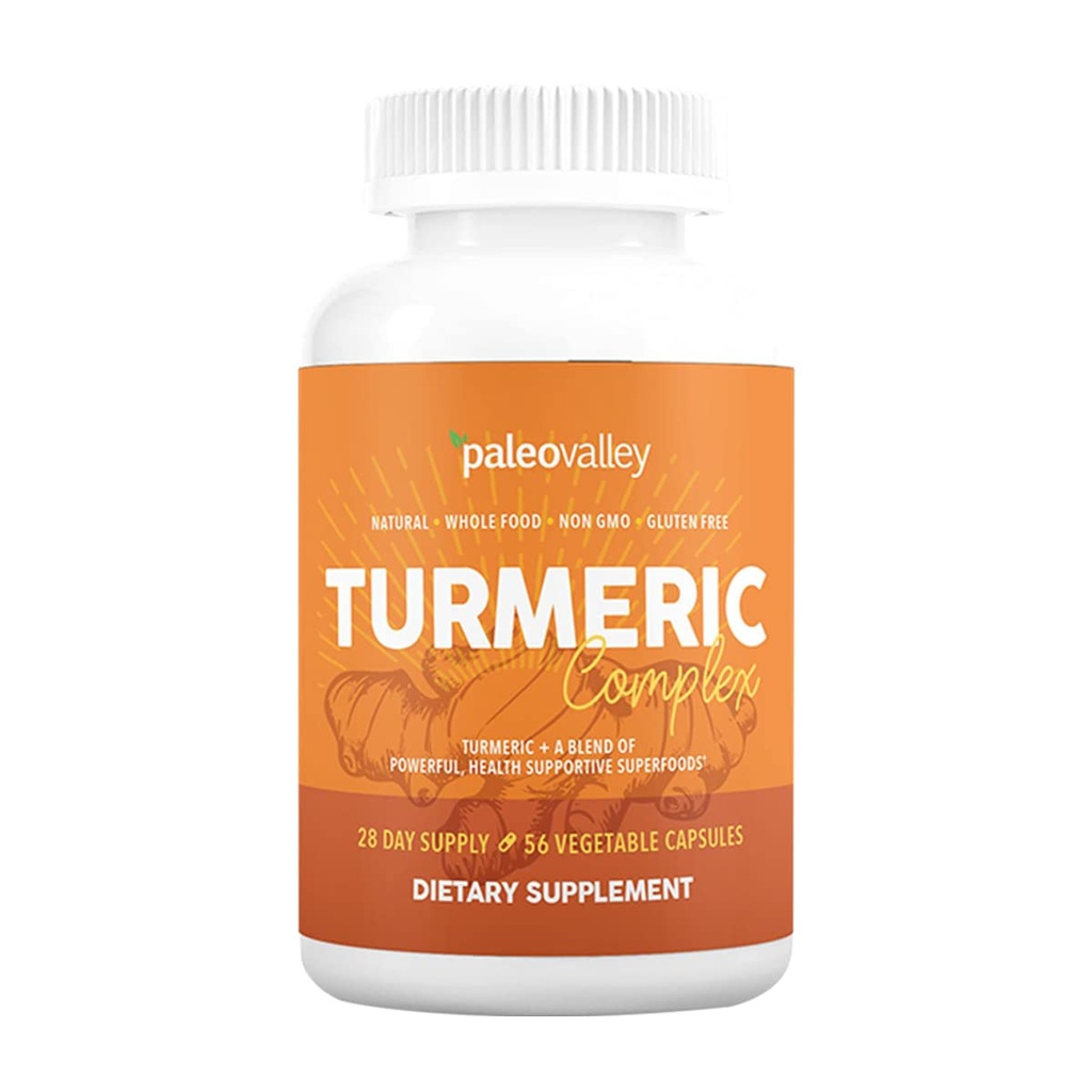 Paleovalley - Organik Turmeric Kompleksi - Full Spectrum Organik Turmeric with Health-Deptif Superfoods - 56 Vegetarian Capsules - Support Commons, Immunity, Brain and Heart Health