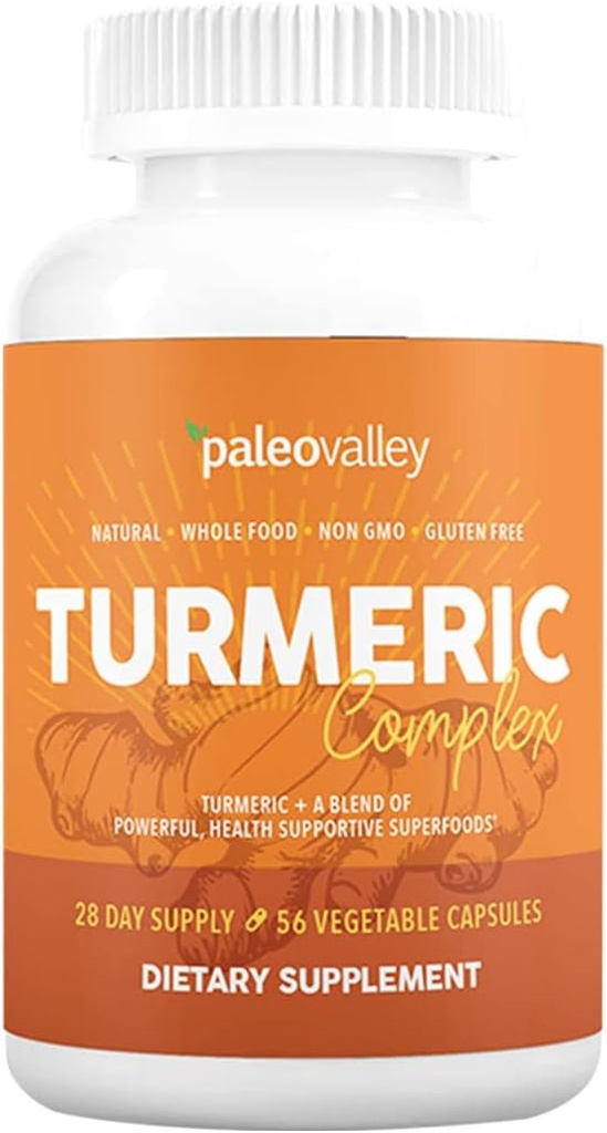 Paleovalley - Organik Turmeric Kompleksi - Full Spectrum Organik Turmeric with Health-Deptif Superfoods - 56 Vegetarian Capsules - Support Commons, Immunity, Brain and Heart Health