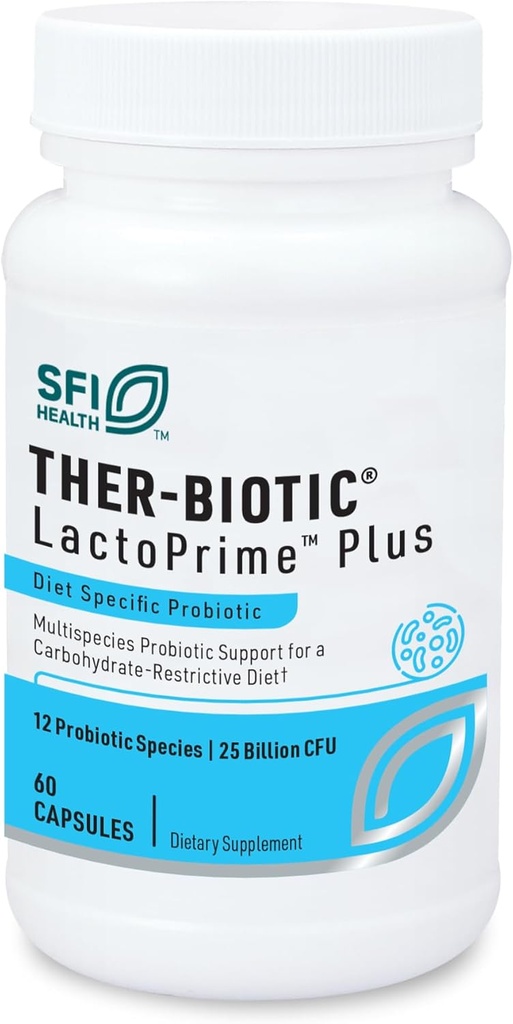 Klaire Labs SFI Health Ther-Biotic LactoPrime Plus - Lactobacillus και Bifidobacterium Probiotics for Digestive Health - Καθημερινή Προβιοτική για τους άνδρες & τις γυναίκες για Καρβοειδή-Αισθητικά Άτομα (60 κάψουλες)