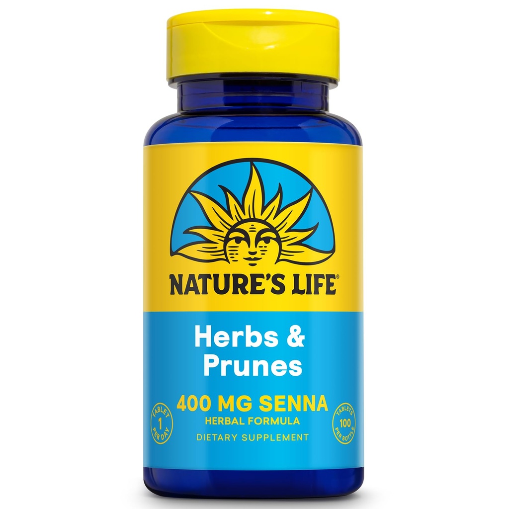 Nature's Life Herbs & Prunes | 400 mg Senna & Herbal Meeting for Health Digestion Support | Non-GMO | 100 Tabs, 100 Serv.