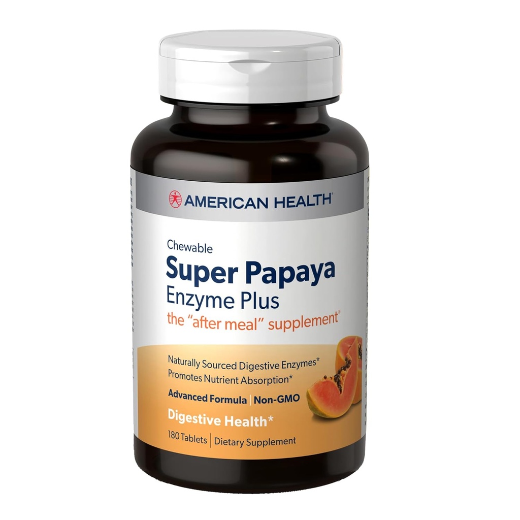 American Health Super Papaya Enzyme Plus - 180 Chewable Tablet - The After-Meal Supplement - Non-GMO - 60 Hizmetler