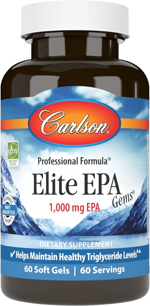 Carlson - Elite Gems, 1000 mg EPA Fish Oil, Wild-Caught, Norveç Fish Oil Supplement, Sustainable Sourced, Sağlıklı Triglyceride Seviyeleri Korumak, 60 Softgels