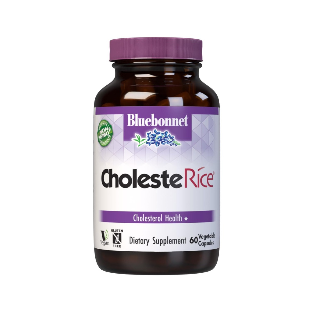 Bluebonnet Beslenme CholesteRice Sebze Capsules, Red Yeast Rice, Plant Sterols, Pantethine, CoQ10, Policosanol, Vegan, Vegetarian, Non GMO, Gluten Free, Milk Free, SOY-FREE, 60 Sebze Capsules