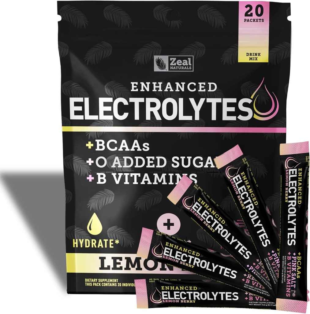 Gelişen Elektrolyte Toz Çelik Paketleri (Lemon Berry | 20 Packets) w/ 0 Sugar +BCAAs +B-Vitamins Electrolyte Supplement w Pids çinko & Magnezyumtion - Keto Electrolytes