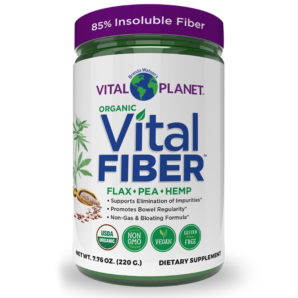Vital Planet - Vital Fiber Powder, Soluble και αδιάλυτη Fiber Supplement with Flax, Pea and Hemp, Organic Daily Dietary Supplement Υποστηρίζει Gut Digestive Regularity 7.76 oz
