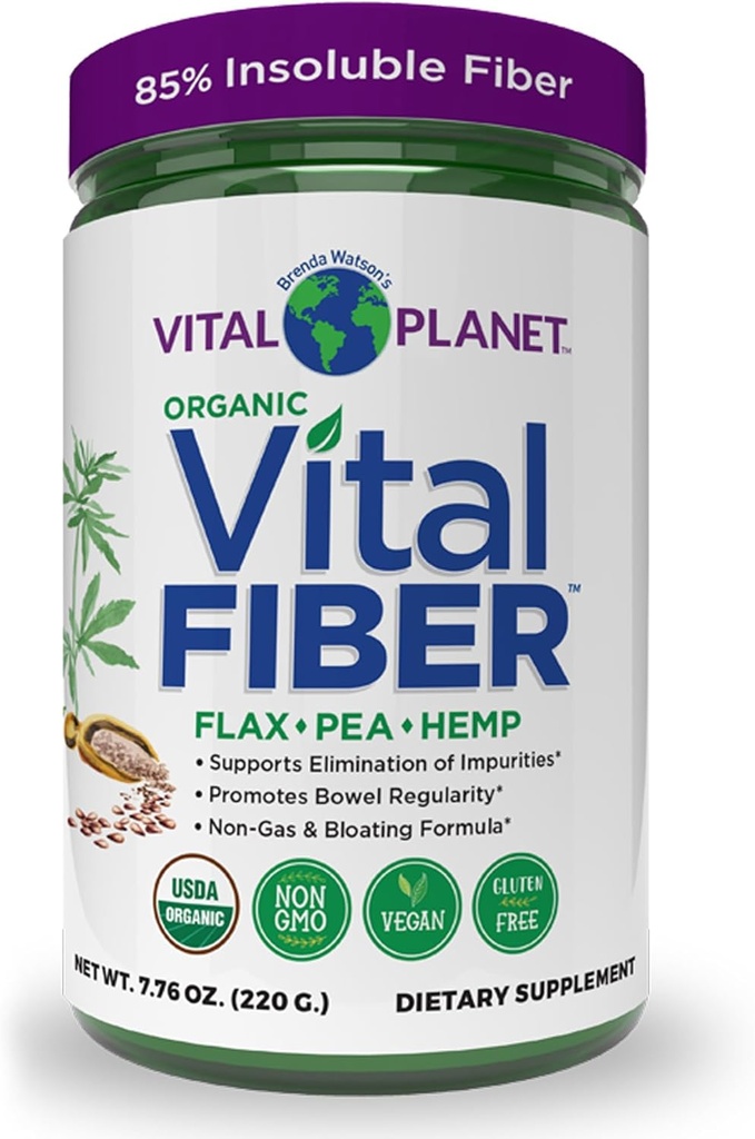 Vital Planet - Vital Fiber Powder, Soluble και αδιάλυτη Fiber Supplement with Flax, Pea and Hemp, Organic Daily Dietary Supplement Υποστηρίζει Gut Digestive Regularity 7.76 oz