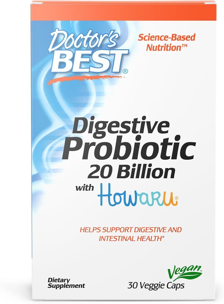 Doktorlar En İyi Digestive Probiyotik 20 Milyar CFU, Howaru, Supports Digestive & Intestinal Health, Non-GMO, Gluten Free, Vegan 30 Veggie Caps