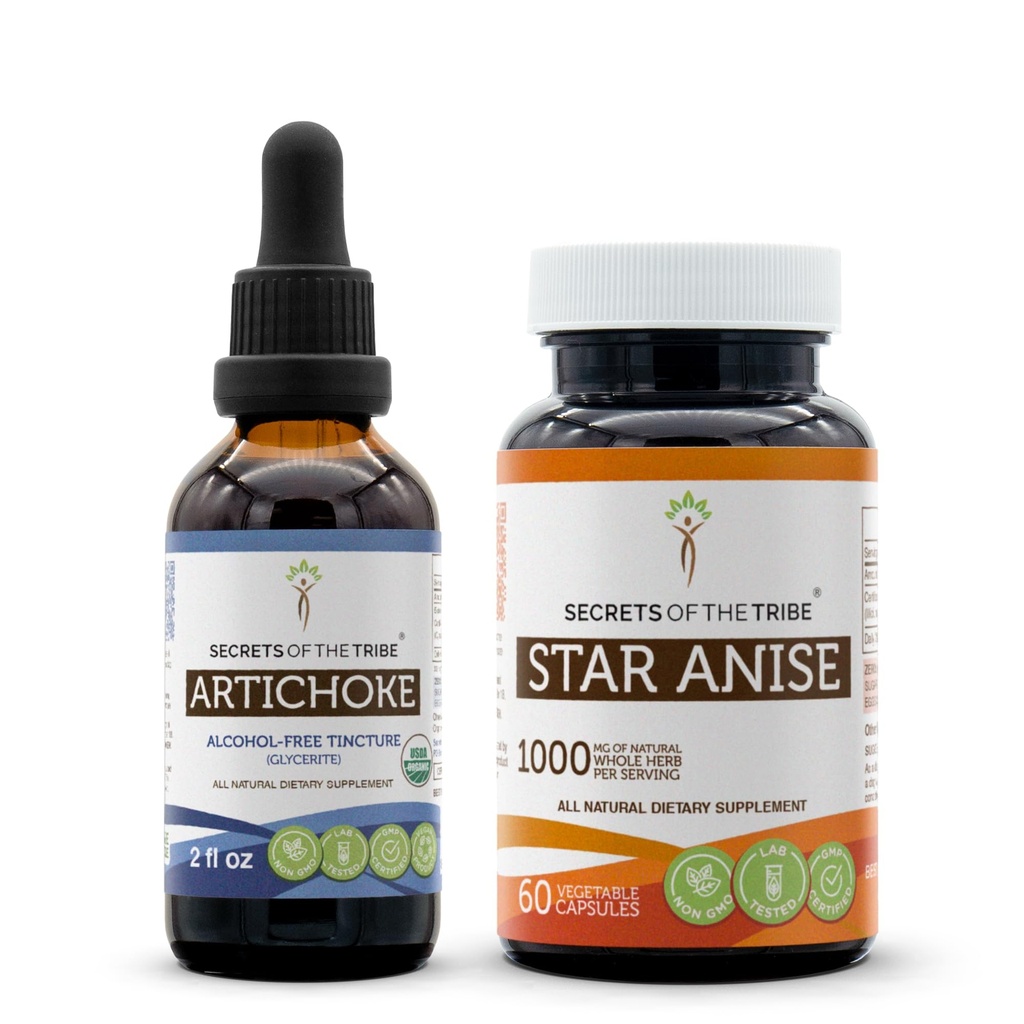 Artichoke USDA Organik ve Star Anise Capsules (2.) | Alkol Özgür Organik Artichoke (Cynara scolymus) 2 oz ve 1000 mg Star Anise (Illicium verum) Tohum (60 Capsules)