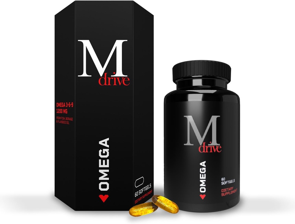Mdrive Omega 3 Balık Yağı Erkekler için, Omega 3-6-9 Fish, Borage & Flaxseed Oil, Support Heart, Brain, Skin and Joint Health, 60 Count