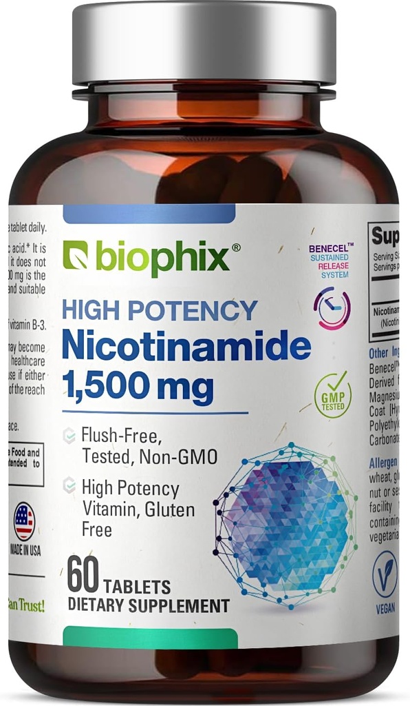 biophix B-3 Nicotinamide 1500 mg 60 δισκία Μέγιστη Περιεκτικότητα - Νικοτινικό αμίδιο Νιασίνη Φυσικό Flush- Free Vitamin Formula - Υποστηρίζει την Υγεία των Δερμάτων