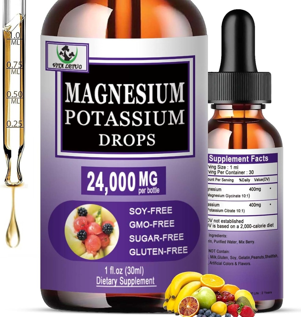 Magnezyum Glycinate with P properties Supplement,Liquid Magnezyum Glycinate 500 mg P Properties Citrate 500 mg, Magnezyum Liquid Drops for Vascular, Bone, Heart, Muscle & Nerve Health,Non-GMO,Vegan