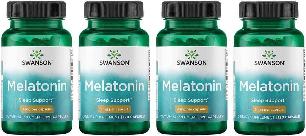 Swanson Melatonin - Herbal Supplement - Uyku ve Rahatlama - (120 Capsules, 3 mg each) 4 Pack