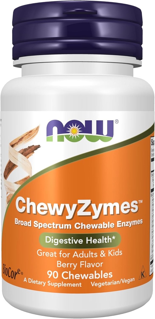 NOW Foods Supplements, ChewyZymes, Broad Spectrum Chewable Enzymes, Berry Flavor, 90 Chewables