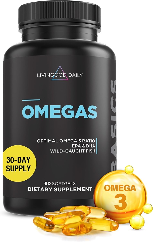 Livingood Daily Fish Oil Omega 3 συμπλήρωμα, EPA και Dha από Wild Caught Fish, Ωμέγα 3 λιπαρά οξέα για την καρδιά, τον εγκέφαλο, και κοινή υγεία για άνδρες και γυναίκες, χωρίς γλουτένη, 30 ημέρες εφοδιασμού, 60 Softgels