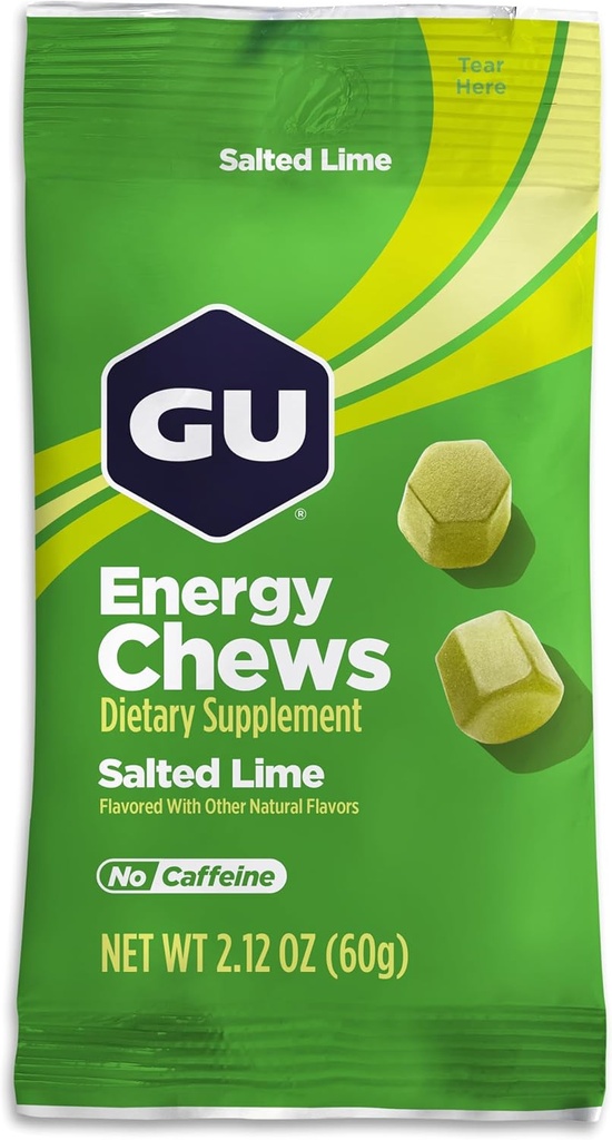 GU Energy Chews, Salted Lime Energy Gummies with Electrolytes, Vegan, Gluten-Free, Kosher, Caffeine-Free, and Dairy-Free On-Go Energy for Any Workout, 12 Çanta (24 Hizmet)
