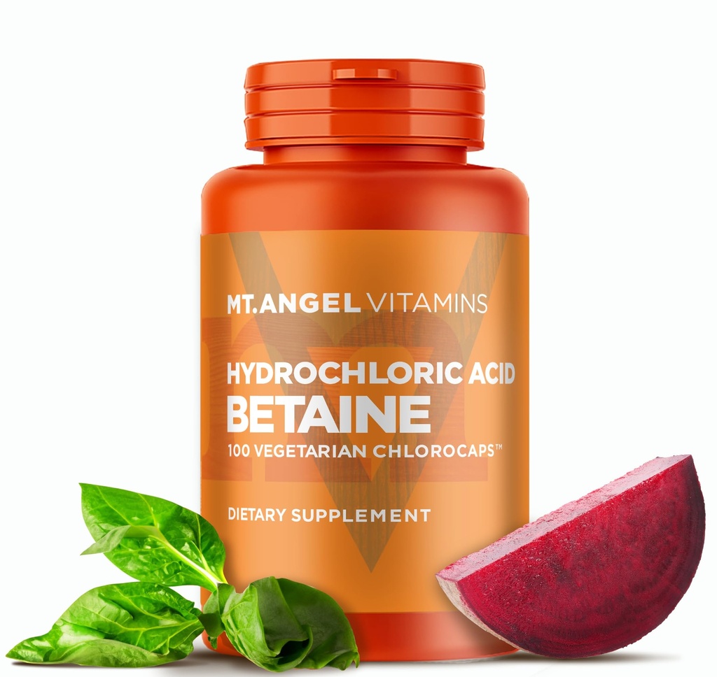 Mt. Angel Vitaminleri - Hydrochloric Acid Betaine, Sağlıklı Digestion & Gastrik Juices (100 Vejetaryen Chlorocaps)