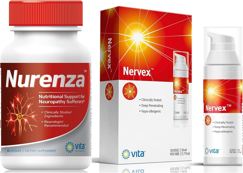Vita Sciences Complete Neuropati Relief Sche: Nurenza Supplement 40x Güçlü R-ALA Formula ve Nervex Neuropati Krem Capsaicin - Your Path to Nerve Rejuvenation