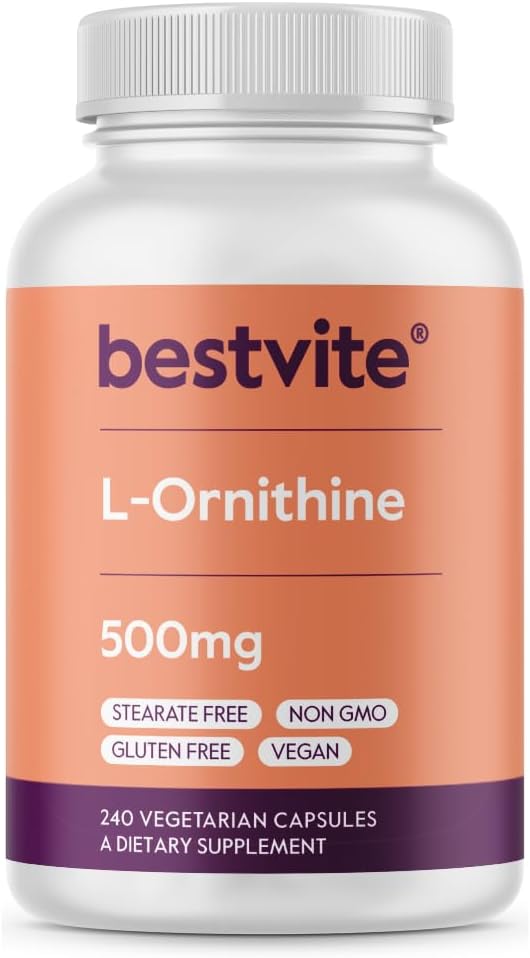 BESTVITE L-Ornithine 500 mg (240 Vejetaryen Capsules) - No Stearates - No Fillers - Vegan - Non GMO - Gluten Free