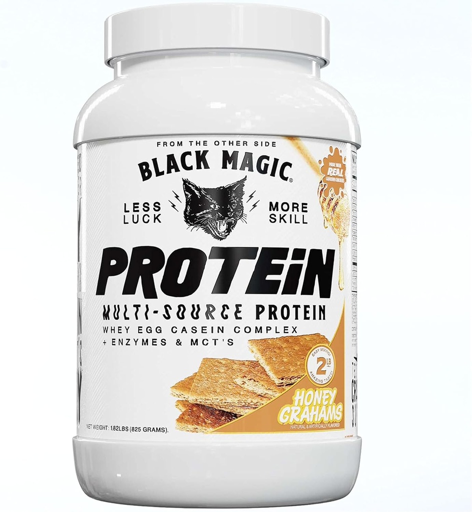 Black Magic Multi-Kaynak Whey Protein Toz - Whey, Egg, Casein Kompleksi Enzymes & MCT's Keto, Low Sugar Pre/Post Workout Honey Graham Crackers Flavor 24g 2 LB, Pack of 1