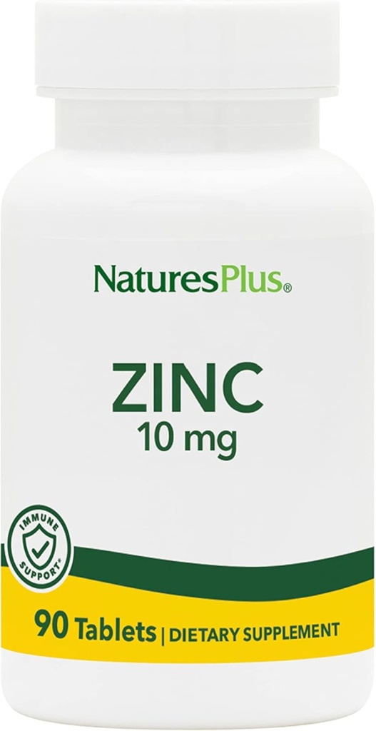 NaturesPlus Zinc Tablets - 10 mg, 90 χορτοφαγικά συμπληρώματα - Συμπλήρωμα ανοσοποιητικού συστήματος για την Κυτταρική Ανάπτυξη & Επισκευή - Προάγει την Υγιή Διέγερση, Μεταβολισμός & Όραμα - Χωρίς Γλουτένη - 90 Σερβιέτες