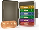 Haftalık Pill Organizer 4 Times a Day, 7 Day Pill Box 4X, Seyahat Pill Case for Pills /Vitamin / Fish Oil /Medication /Supplements (4x7 Black+Rainbow)