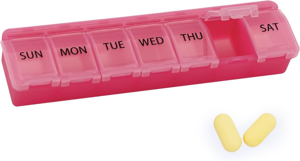 Silikon Haftalık Pill Organizer 7 Gün Pill Box Tıp Box Günlük Arthritis-Friendly, Büyük Tıp Davası Pill Konteyner Pill,Vitamin & Fish Oil (Pink)