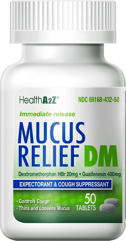 HealthA2Z® Mucus Relief DM | Dextromethorphan HBr 20mg | Guaifenesin 400 mg | No Benzene | Cough, Immediate Release, Uncoated (5049)