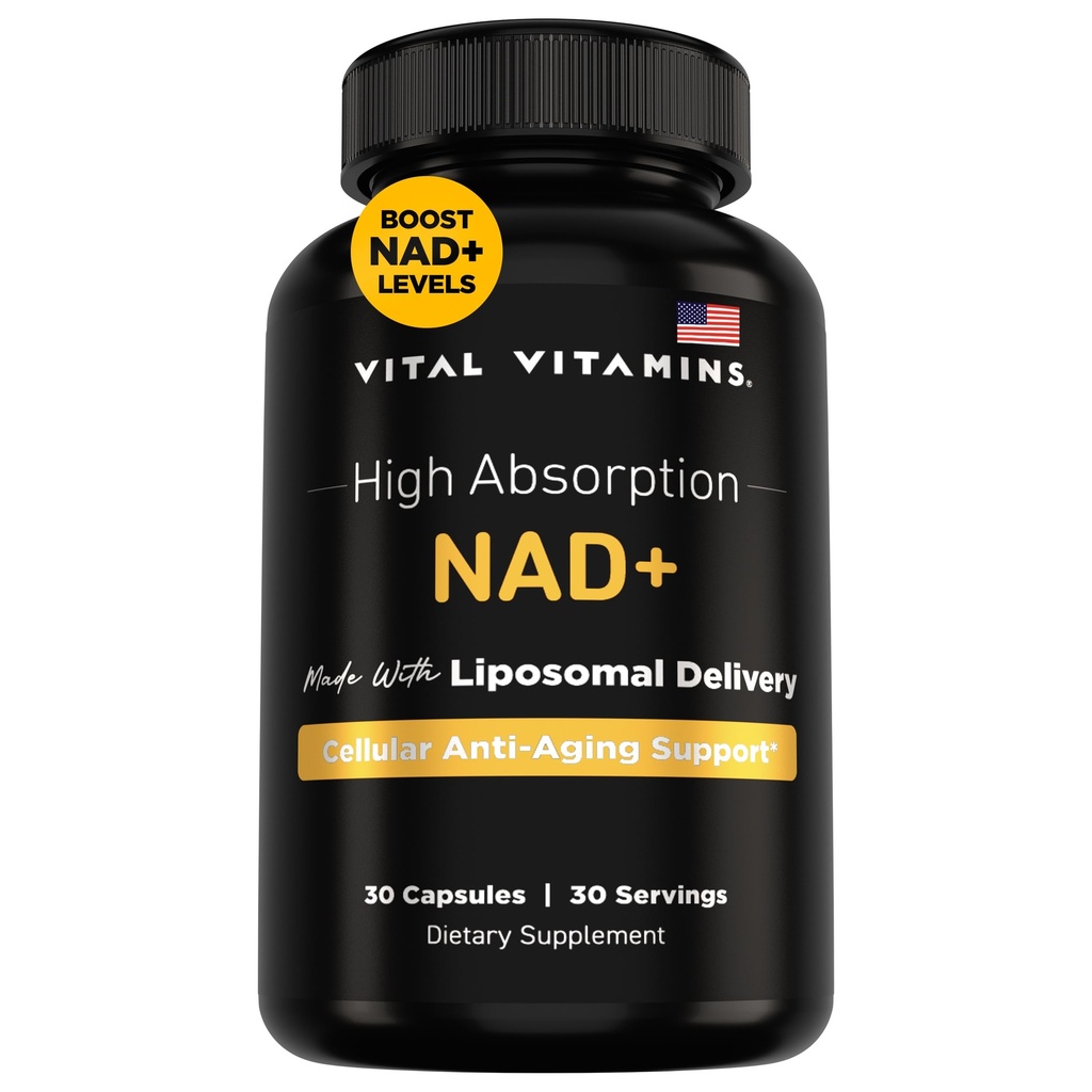 Vital Vitamins NAD Supplement - NAD+ (Nicotinamide Adenine Dinucleotide) για άνδρες και γυναίκες - Made with Liposomal Delivery - Κυτταρική Αντιγηραντική Υποστήριξη, Ενέργεια, Εστίαση - 30-Day Supply