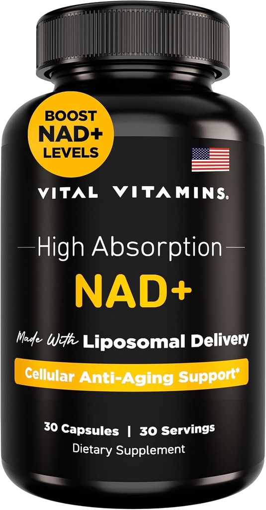 Vitals Vitamin NAD Supplement - NAD+ (Nicotinamid Adenine Dinüotid) Erkekler ve Kadınlar için - Liposomal Teslimat - Hücresel Anti-Aging Desteği, Enerji, Focus - 30-Day Supply
