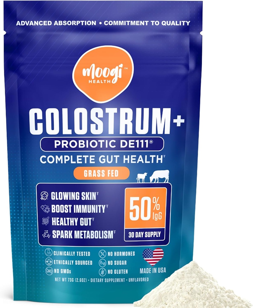 Moogi Performans+ Colostrum + DE111® Probiyotik – 30 Günlük Supply – Advanced Gut & Immune Support – Grass-Fed, Raf-Stable, Sugar-Free – Exclusive