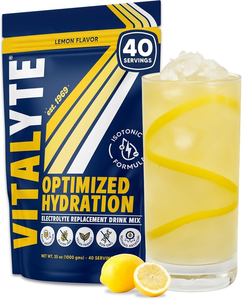 Vitalyte Electrolyte Toz İç Mix, Isotonic Electrolyte Hydration Mix, Gluten Free Post Workout Toz Mix, 1, 35 oz., Lemon Flavor