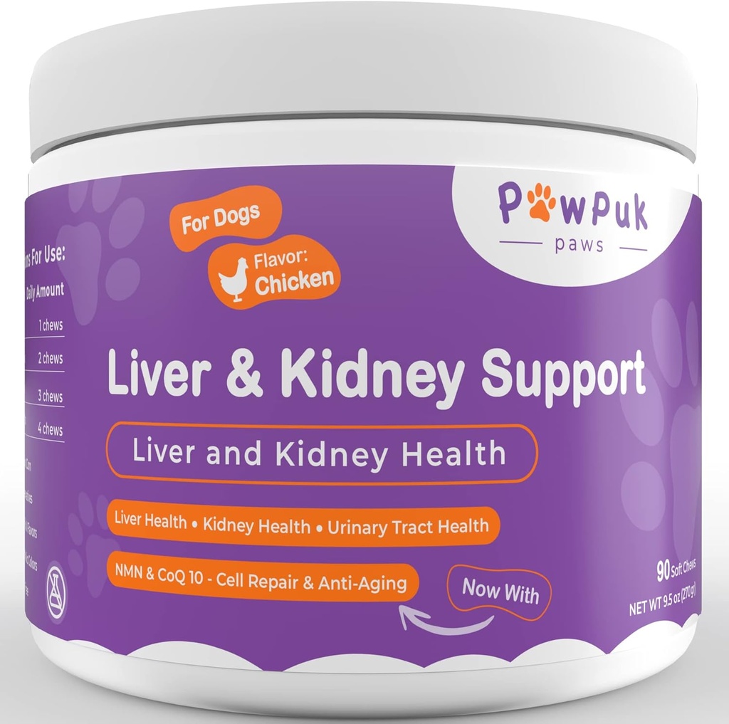 Köpekler için Liver & Kidney Vitaminleri Tamamlar, SAM-E & Silymarin - Liver Function, NMN & CoQ10 - Anti-Aging, Rehmannia & Rhubarb - Doğal Herbal Kidney Desteği, Cranberry - UT Health