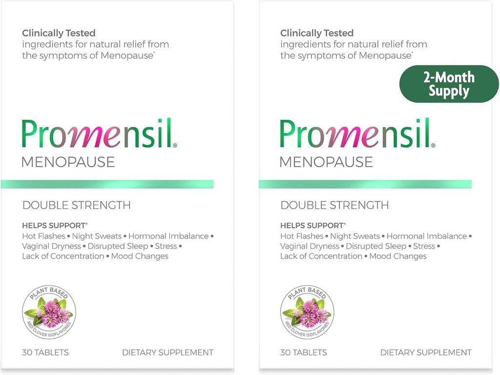 Kadınlar için Promensil Menopause Double Strength Supplements - Red Clover Isoflavones, Helps Support Hot Flashes, Night Sweats, Restlessness - Count 30 (Pack of 2)