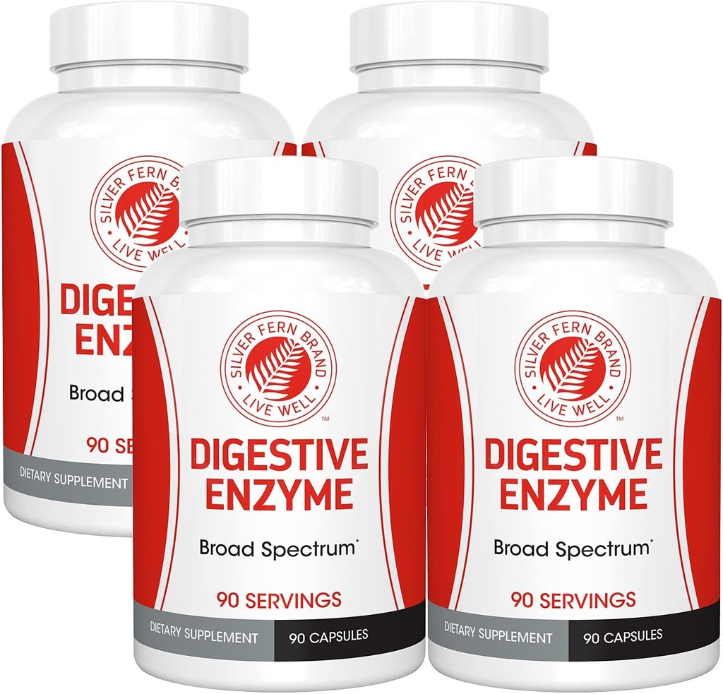Silver Fern Brand Ultimate Digestive Enzyme Supplement - 4 Şişe - Yüksek Potency, Multi Enzyme - Digestive Comfort & Food Tolerance - Amylase, Proteaseulase, More More