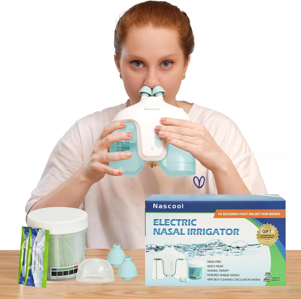 Ηλεκτρικό σύστημα Nasνικής άρδευσης, Nasal Rinse μηχανής καθαρισμού μύτης για Sinus ενήλικας, πλύση μύτης, Nasal σύστημα πλύσης με 50 πακέτα αλατιού (πράσινο)