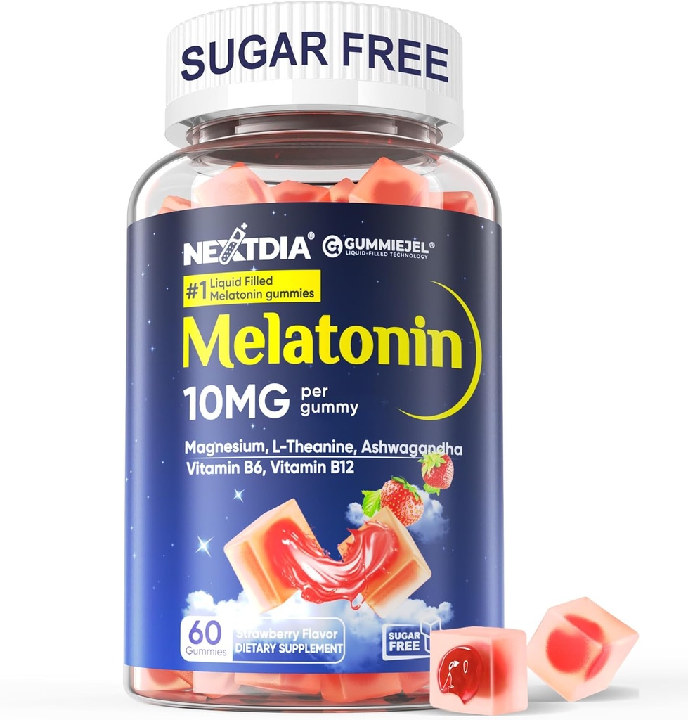 Sugar Free Melatonin Gummies 10mg 20mg Magnezyum Glycinate Melatonin for Yetişkinler, Ashwagandha, L-Theanine, B6, B12, Lemon Balm ve Chamomile için Deep Relaxasyon, Antioksi, Vegan, 60 Gün