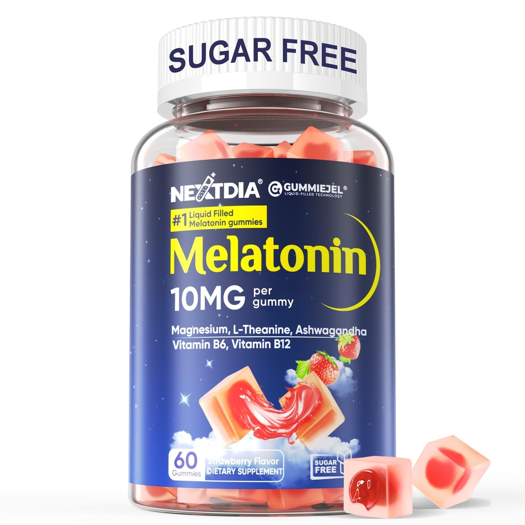 Sugar Free Melatonin Gummies 10mg 20mg Magnezyum Glycinate Melatonin for Yetişkinler, Ashwagandha, L-Theanine, B6, B12, Lemon Balm ve Chamomile için Deep Relaxasyon, Antioksi, Vegan, 60 Gün
