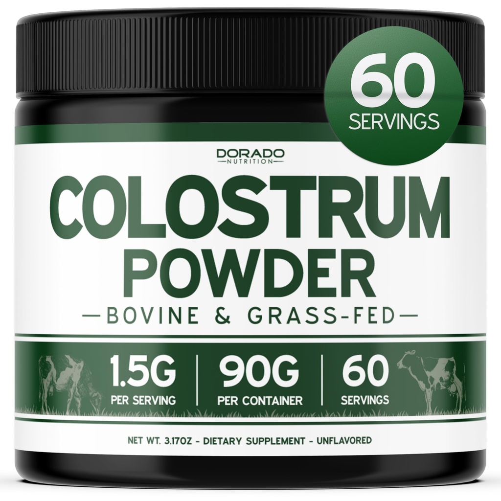 Colostrum Supplement Powder 90g (60 Servings of 1.5g Pure Bovine Colostrum Std. to Contain 20% IgG Immunoglobulins) Grass Fed Powder - Χωρίς πληρώματα, Tested, Unflavored & USA Made
