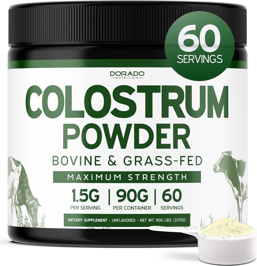 Colostrum Supplement Toz 90g (60 $ 1.5g Pure Bovine Colostrum Std. to Contain %20 IgG Immunoglobulins) Grass Fed Toz - No Fillers, Third Party Tested, Unflavored & USA Made