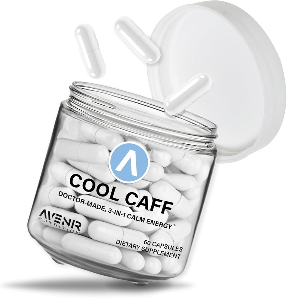 Avenir Διατροφή Cool Caff Ενεργειακά Συμπληρώματα, L theanine και Caffeine - Ενέργεια Boost and Focus - Προ προπόνηση για γυναίκες και άνδρες, καφέ Εναλλακτική 60 κάψουλες